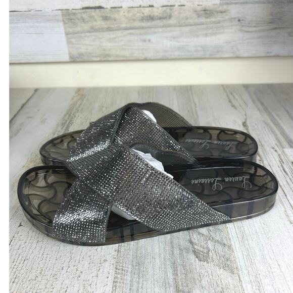 Lauren Lorraine Womens 10 Black Silver Jeweled Jelly Slides Slip On Sandals NEW - Picture 5 of 7